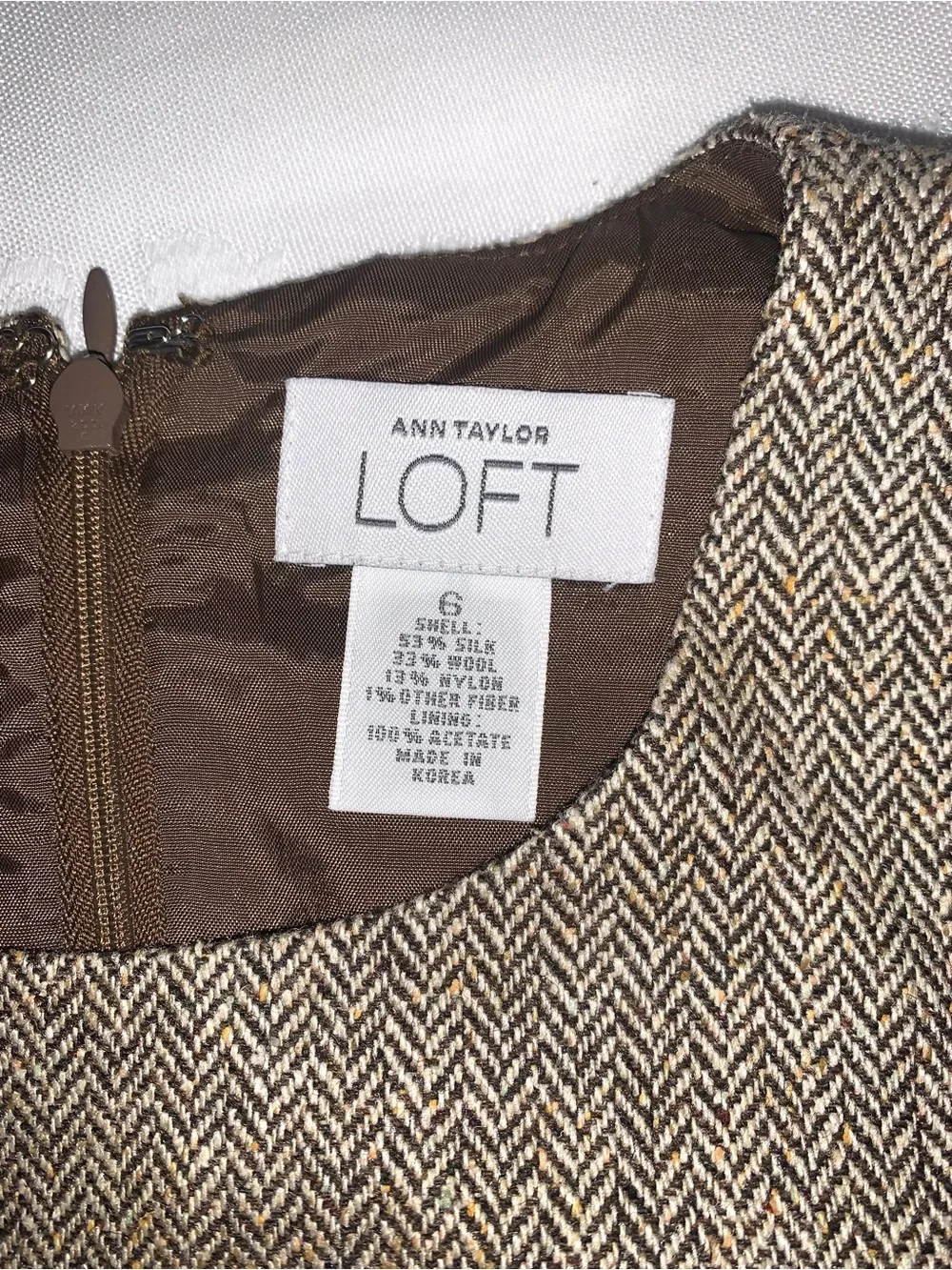 Ann Taylor Tweed tan silk and wool blend sleeveless blouse size 6